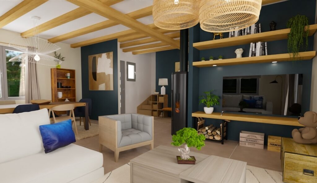 vue salon projet 3D décoration d'intérieur