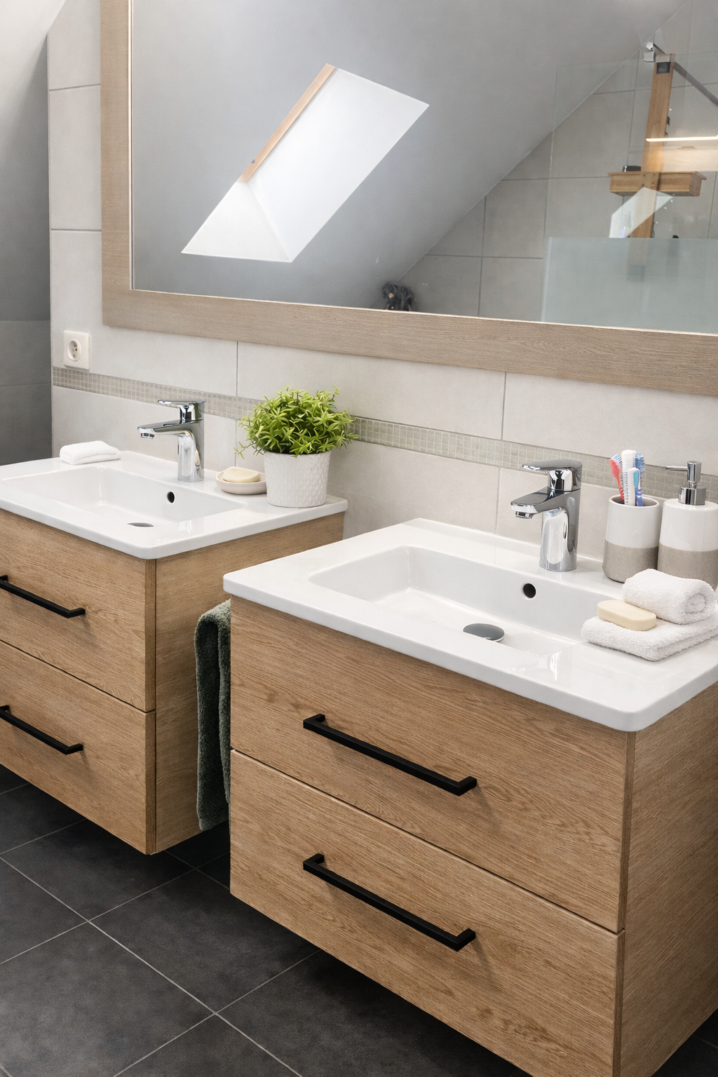 Décoratrice d'intérieur à Mulhouse - salle de bain meuble bois 2 vasques